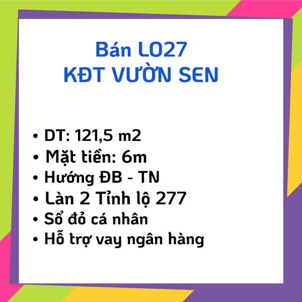 Bán LO27 Khu đô thị Vườn Sen Bắc Ninh